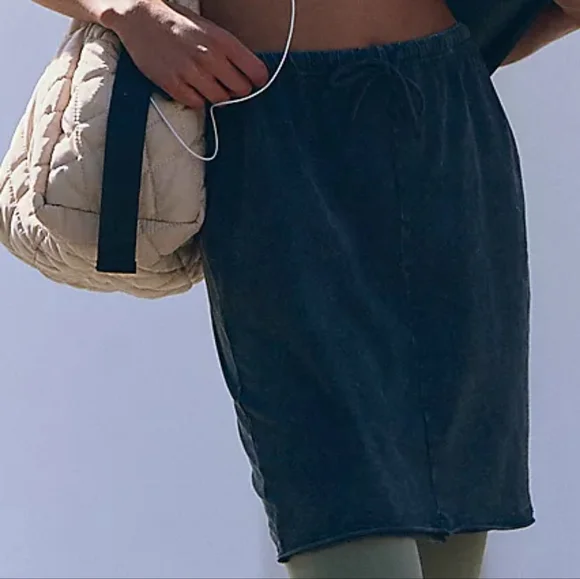 New Free People Hot Shot Slim Skirt Black L FP Movement Midi Mini Washed Gray - Picture 10 of 15